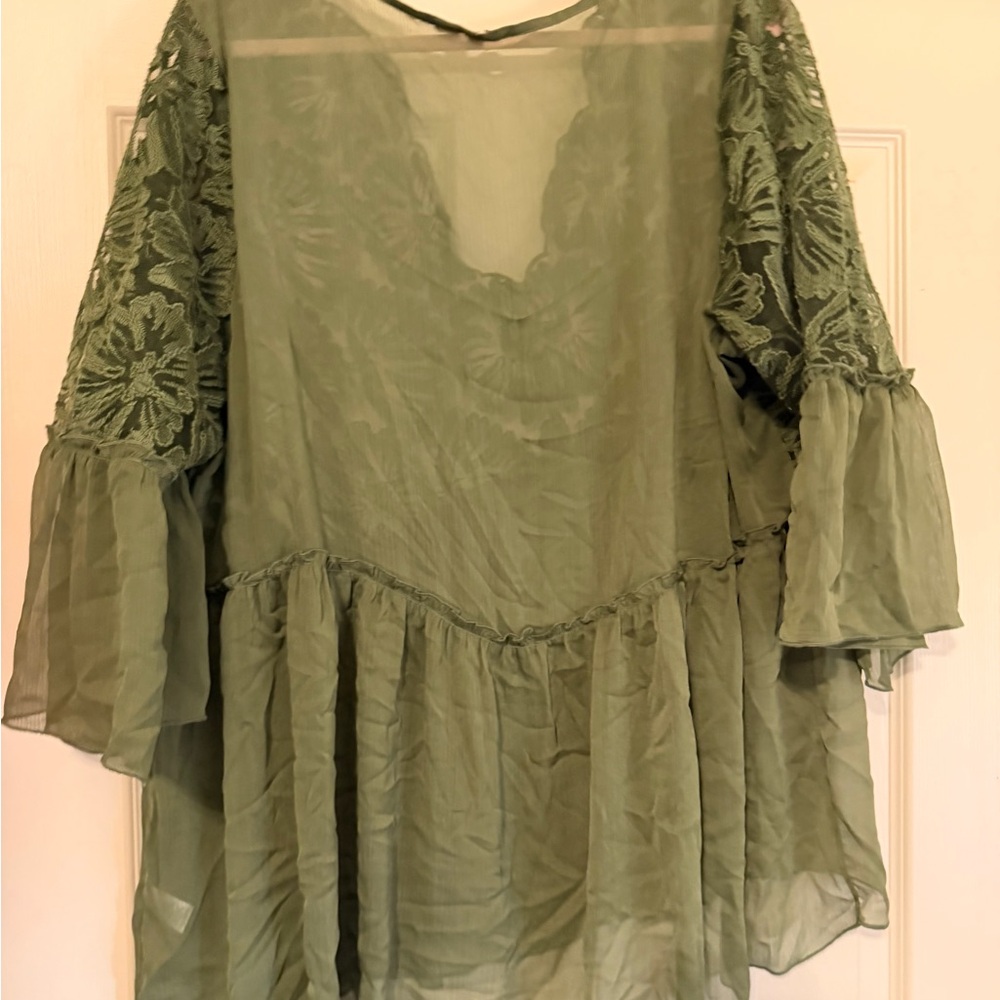 Cato Forest Green Floral Lace Blouse 22/24 - Picture 3 of 6